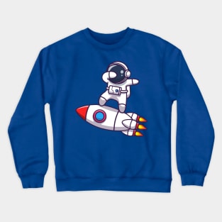 Cute Astronaut Dabbing On Rocket Cartoon Crewneck Sweatshirt
